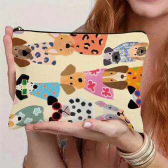 1/3 piezas, Bolsa de maquillaje de lona con estampado de perro de dibujos animados - regalo perfecto para mujeres, hermanas, niñas y sobrinas amantes de los perros - organizador de maquillaje e insumos de viaje inspirado en mascotas - ideal para Navidad, Acción de Gracias, Halloween y cumpleaños
