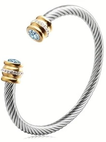 1 Pc Stainless Steel Cable Bracelet With 12 Birthstones And Zirconia, Suitable For Women