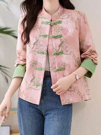 New Chinese Style Cropped Jacket Women Frog Button Tang Suit Inspired Short Blazer Spring Autumn Lightweight Cultural Chic Daily Office Outfit