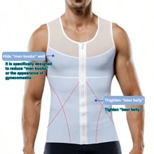 Men Tummy Control Slimming Body Shapewear Gynecomastia Compression Vest Zip Up Shirt Tank Tops Solid Zipper Sports Tank Tops Undershirt - White - View 4