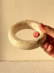 1pc Beige Tie Dye Asymmetrical Retro Thick Resin Bangle Bracelet, Unique Asymmetric Minimalist Design For Women To Layer - Multicolor - View 16