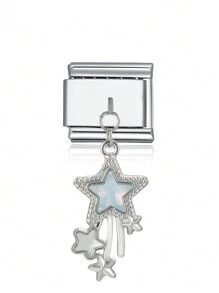 1pc 2025 Valentine's Day Premium 9mm Wide 1-Heart Cross & Number Alphabet DIY Italian Drip Oil Charming Couple Bracelet Stainless Steel Jewelry Making Accessory - Multicolor - View 8