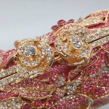 Sparkling Bridal Floral Crystal Clutch Purse Unique Rhinestone Evening Handbags For Wedding Cocktail Banquet - Hồng - Xem 4
