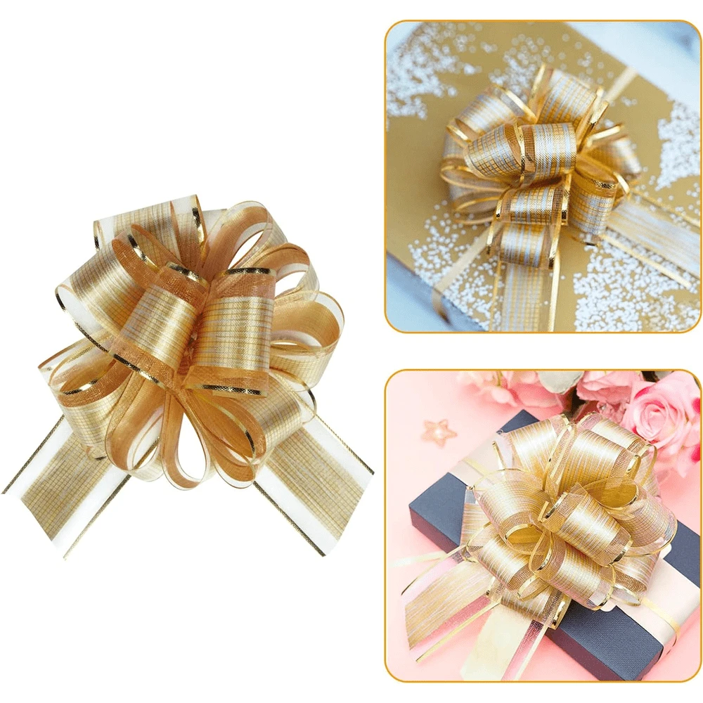 Lot De 6 Grands Nœuds à Tirer 15,2 Cm - Organza Noir - Pour Emballage Cadeau, Mariage, Noël