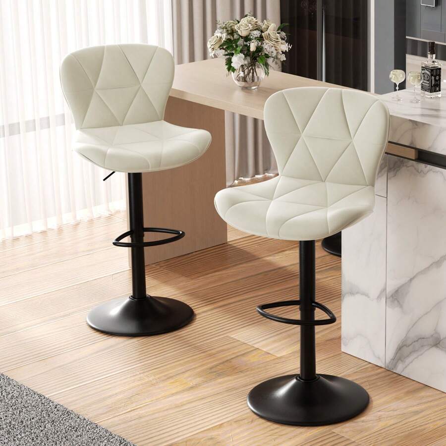 Nalupatio Bar Stools Set Of 2, Modern Upholstered Swivel Bar Stools, Adjustable Counter Height With Backrest And Footrest, Counter Height Bar Stools For Bars, Kitchens, Restaurants - trắng - Xem 1