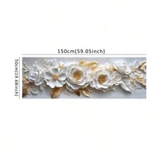 1 יחידה עלי זהב פוסטר והדפסים של פרחים לבנים, ציור קנבס 3D, תמונות אמנות קיר לסלון לחדר שינה עיצוב משרד לא ממוסגר 50x150 ס"מ/19.68x59.05 אינץ' - ריבוי צבעים - ראה 15