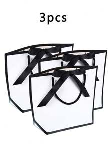 6pcs Bowknot Decor Tote Bag, White Large Capacity Paper Handbag, Halloween Thanksgiving New Year Wedding Birthday Gift Package Bag, Simple Solid Color Shopping Bag, Small Business Supplies, Cheapest Items Available, Jewelry Gift Wrapping Boxes For, Summer Wedding,Small Gift Bag, Paper Gift Bag, Gift Bag With Handle, Suitable For Ladies, Bridesmaids, Birthday, Valentine's Day Wedding Party (Black And White)