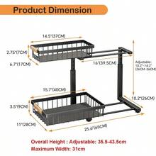 Rangement sous Évier Cuisine Lot de 2, Acier Inoxydable Rangement et Organisation de Cuisine avec 2 Tiroir Coulissant, Hauteur réglable Meuble Étagère de Rangement Placard Organisateur - 2 - Voir 2