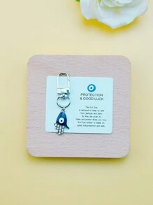 1pc Handmade Mini Zinc Alloy Enameled Hand Keychain, Lucky Eye Cute Keyring - Multicolor - View 8