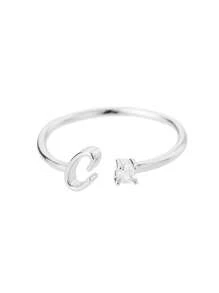 1Pc Minimalist Initial Open Ring Cubic Zirconia Alphabet Letter Rings Fashionable Jewelry Accessories(No Gift Box)