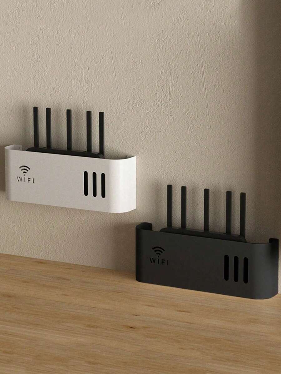 1pc WIFI Router Plastic Storage Box, Wall Mounted No Drilling Required, Suitable For Home,Bedroom,Wall Or Desktop - Multicolor - View 1