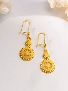24K Gold Plated Vintage Moon & Sun Design Earrings, Bohemian Style Women's Earrings, Party Gift, Suitable For Eid