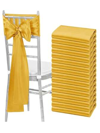 10 st guldfärgade satinstolsöverdrag, bröllopsdekor stolsband flugor, sidenknyten till stolsryggar, lämplig för födelsedagar, evenemang, mottagningar, restauranger, banketter, hotell, festdekorationer