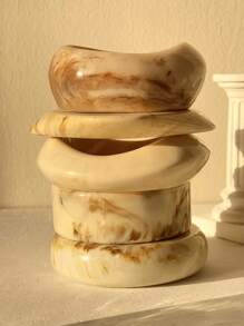 1pc Beige Tie Dye Asymmetrical Retro Thick Resin Bangle Bracelet, Unique Asymmetric Minimalist Design For Women To Layer - Multicolor - View 7