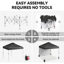 Canopy Tent 10x10, Pop-Up Canopy Tent With 1 Sidewall, Outdoor Shade With Carry Bag, Easy Up Sun Shelter, Portable Instant Camping Beach Canopy Tents - Black - View 8