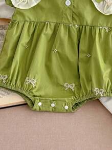 夏季新款女婴刺绣蝴蝶结甜美蕾丝连体衣 - 綠色 - 查看 5