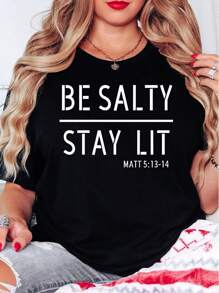 Oversized Style For Women, Be Salty Stay Lit Matthew 5:13-14 Christian Tee, Salty Shirt, Religious Faith Shirt, Christian Clothing, Loose Type Shirt For Women, Perfect For Holiday Parties Or Gift Giving, Soft And Comfortable - màu đen - Xem 2