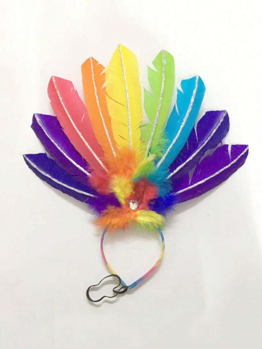 1pc Carnival Feather Headpiece Dance Headpiece Exaggerated Atmospheric Multicolor Feather Headpiece - Multicolor - View 1