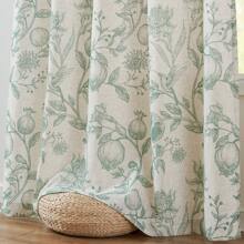 2 Pcs Green Polyester Linen Pomegranate Print Tape With Pole Through Curtains Lightweight Breathable Semi Transparent Curtain Home Vacation Rural Style Vegetable And Fruit Printed Curtains - màu xanh lá - Xem 8