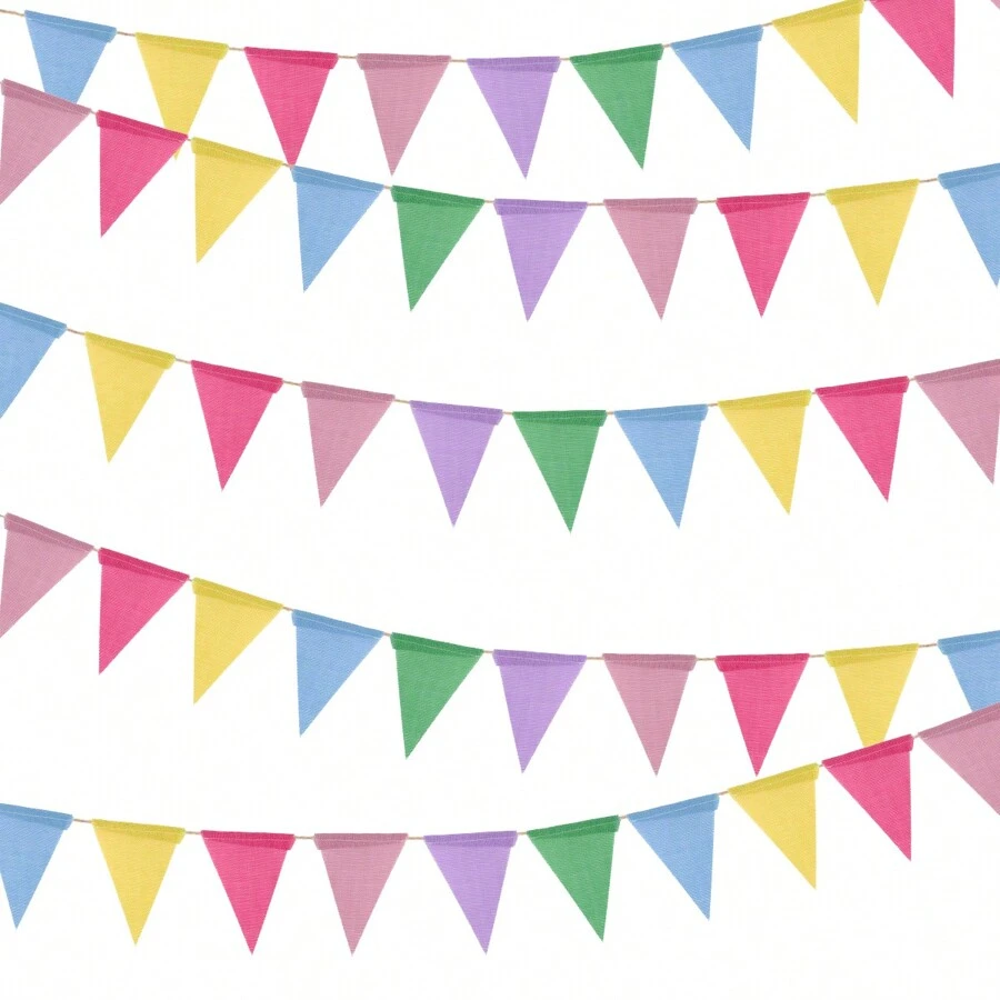 10X Set Of 4m Long Artificial Linen Triangle Banner 12-Flags Bunting Waterproof Bunting For Garden Outdoor Indoor Decoration