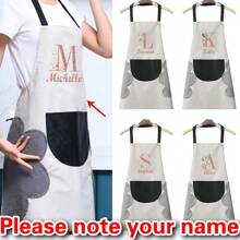 1 pièce Tablier de nettoyage des mains personnalisé, imperméable et anti-huile. Motif personnalisé de nom et initiales de A à Z, style nordique. Robe de cuisine sans manches pour hommes et femmes, vêtements de travail à la maison. Tablier de cuisine et de nettoyage des mains, résistant à l'huile et imperméable, universel sans manches pour hommes et femmes. Boost du bonheur des femmes