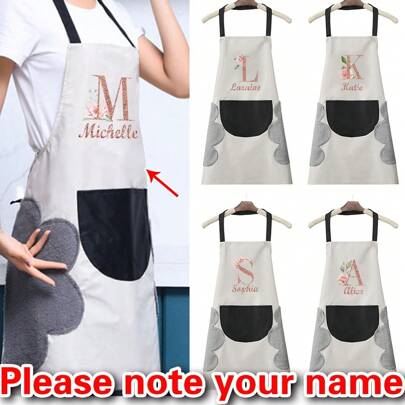 1pc Customized Hand-Wiping Apron Waterproof Anti-Oil Personalized Custom Name Initials A To Z Pattern Nordic Household Sleeveless Kitchen Gown Men's And Women's Home Work Clothes, Personal Tailor Kitchen Cooking And Hand Wiping Apron, Oil Resistant And Waterproof Cooking Cleaning Men And Women Universal Sleeveless Apron, Women's Happiness Boost