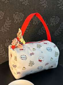 Sanrio 1 pieza Bolso de mano con diseño de dibujos animados y burbujas, estuche portátil de gran capacidad para lápices/bolsa de aseo, bolso de tote práctico