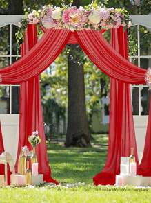1pc 75*300/600cm Red Sheer Arch Drape, Chiffon Ceiling Drape, Backdrop Curtain, Wedding Arch Entrance Drape Fabric, Birthday/Baby Shower/Wedding Party Decor, Bridal Shower/Wedding Ceremony/Reception/Home Room Backdrop/Curtain, Multipurpose Wedding Arch/Staircase/Chair Back Decor Sheer, Valentine's Day/Wedding Favor - Red - View 6