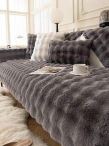 1pc Thick Plush Sofa Cushion Cover, Anti-Slip Sofa Protector, Dust-Proof Washable Sofa Slipcover, Deep Gray Dirt-Resistant Home Decor Pet-Friendly Cover, Suitable For Bedroom, Office, Living Room, L-Shaped And 1/2/3/4 Seat Sofa