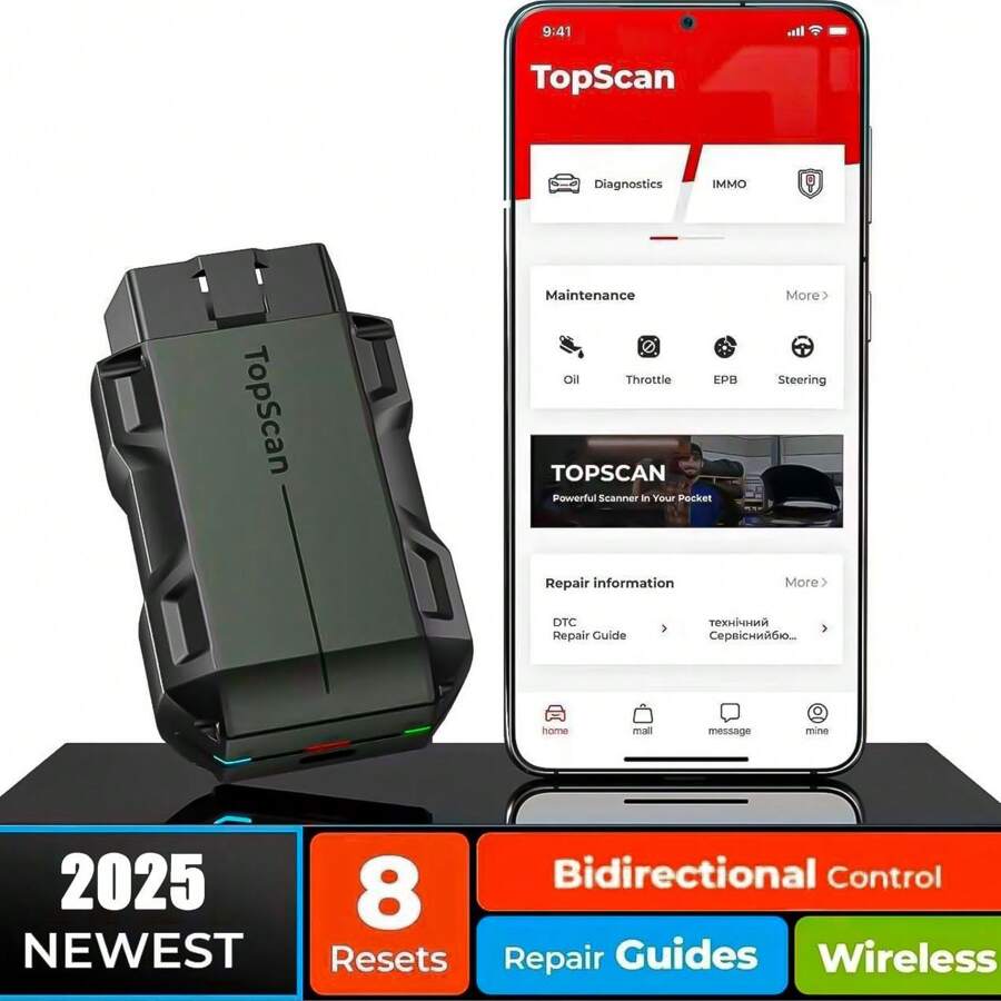 TOPDON TopScan OBD2 Scanner, Bidirectional Scanner Wireless Full System Diagnostic Tool, FCA Automatic Certification, 8+ Hot Reset, Repair Guide, Car Code Reader, Performance Testing - 黑色 - 查看 1