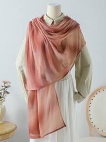 1pc Spring/Summer New Gradient Color Twill Wire Wrinkled Scarf, Muslim Women's Personalized Versatile Headscarf, Daily Travel, Beach Sunscreen Shawl, And Holiday Gifts