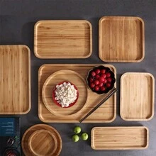 Bandeja de madera de bambú estilo japonés, bandeja rectangular de bambú, plato de madera, bandeja de madera, plato redondo, bandeja para taza de té, bandeja para servir barbacoa/aperitivos/fruta con compartimentos, bandeja multiusos para el hogar, invitados, sala de estar, restaurantes, cafeterías