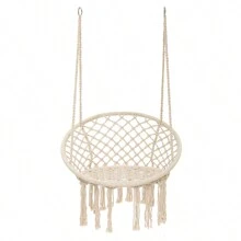 Garpans Hammock Chair Macrame Swing Chair Handmade Knitted Hanging Cotton Rope Chair For Indoor/Outdoor Home Patio Deck Yard Garden Reading Leisure White - 白色 - 查看 10