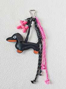 Yogodlns 1件时尚皮革腊肠犬巧克力创意手工绳金属钥匙扣吊坠，适合作为节日礼物 - 玫紅色 - 查看 3