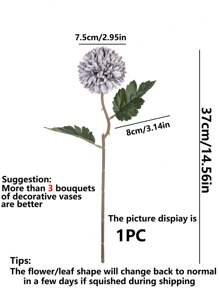 1/5/12PCS仿真球菊花绣花球婚庆装饰家居花瓶摆件餐厅客厅卧室床头插花新娘手捧花腕花胸花材料生日派对装饰材料新年情人节礼物 - 灰紫色 - 查看 3
