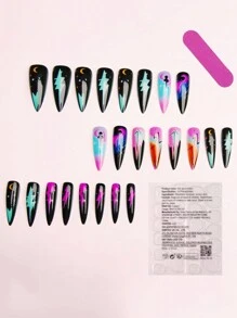 24pcs Elegant Star Sky Colorful Lightning Detachable Press-On Nail Tips Press On Nails