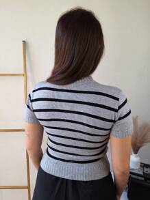 Women's Blouse Striped T-Shirt Old Money T-Shirt Short Sleeve Modal - Xám - Xem 5