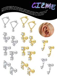 CIZME 2 chiếc khuyên tai xỏ lỗ xoắn ốc nhỏ cho phụ nữ bằng thép không gỉ vàng bạc, khuyên tai phẳng, khuyên tai xoắn ốc ẩn, khuyên tai đính đá không gây dị ứng, trang sức - Hoa tai - Xem 9