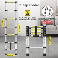 6.6 FT /12.5 Ft Telescoping Ladder, 330lbs Capacity Aluminum Extension Ladder With Locking Mechanism And Hook, Portable Folding Ladder, Multi-Purpose Collapsible Ladder For RV, Home, Office - 6.6ft - 查看 2