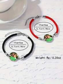Set de 2 pulseras de amistad personalizadas con foto para mejores amigos, pulseras de amistad rojas y negras adecuadas para miembros de la familia, hermanos, parejas, como regalo - Multicolor - Ver 6
