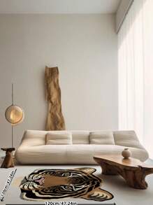 1pc Soft Fuzzy Plush Animal Shaped Rug, Asymmetrical Shaped Carpet, Lounging Rug, Leopard/Tiger Print Carpet, Washable Non-Slip Mat - Yellow 002 - View 14