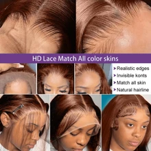 HJ WEAVE BEAUTY Perruques marron chocolat 13x4 Lace Front Wig, cheveux humains naturels, perruques brésiliennes lisses pour femmes, pré-épilées, aspect naturel avec cheveux de bébé, densité 180