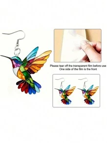 1 Pair Colorful Cartoon Hummingbird Acrylic Fashion Earrings, Gift Jewelry