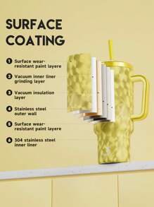 40oz Handled Vacuum Insulated Water Bottle, Leak-Proof Lid & Straw, Stainless Steel Travel Thermos Cup, Keeps Cold 24hrs Or Hot 10hrs (Gold Feather Texture) - Gold - View 7