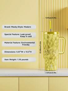 40oz Handled Vacuum Insulated Water Bottle, Leak-Proof Lid & Straw, Stainless Steel Travel Thermos Cup, Keeps Cold 24hrs Or Hot 10hrs (Gold Feather Texture) - Gold - View 9