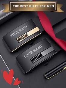 A Personalized Men's Belt Gift With A Metal Automatic Buckle, Full Of Texture, Can Be Engraved With Words And Names, And Made Of Pu Material. Three Colors Are Available: Gold, Silver And Black, Fashionable And Versatile, Very Suitable For Valentine's Day, Father's Day, Anniversary As A Holiday Gift For Father, Husband Or Boyfriend As A Special Surprise Gift, So That He Can Feel Your Caring Care Every Time He Ties It. - Multicolor - View 3