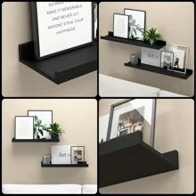 2 件壁挂式浮动搁板，质朴木质壁架，适用于储物、卧室、客厅、浴室、厨房、办公室等房间装饰 - 黑色 - 查看 3