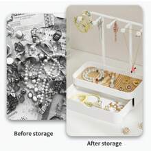 Jewelry Organizer Stand, Necklaces Holder With Wooden Tray, Necklace Display Stand Jewelry Storage Hooks For Necklace, Bracelets, Earrings, Ring, Keys, Watches Sun Travel Cool Back To School