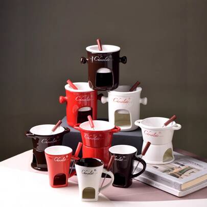Best-Selling Ceramic Chocolate Fondue Set, Ice Cream Fondue Cup, Coffee Cup, Separable Ceramic Chocolate Melting Pot, Cheese Fondue Warmer, Mini Fondue Pot