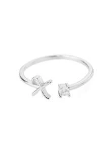 1Pc Minimalist Initial Open Ring Cubic Zirconia Alphabet Letter Rings Fashionable Jewelry Accessories(No Gift Box)